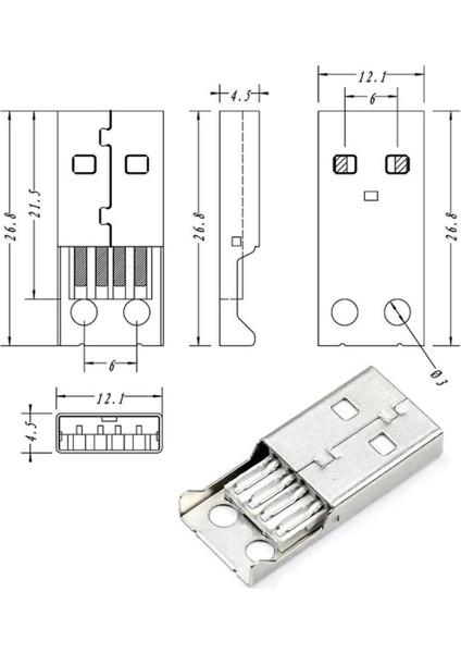 Kutulu USB Type A Erkek Soket USB 2.0 4 Pin Plastik Kapak Dıy Tip Elektronik Cihaz USB