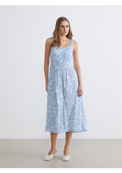 Yeni Sezon Kare Yaka Çiçekli Elbise