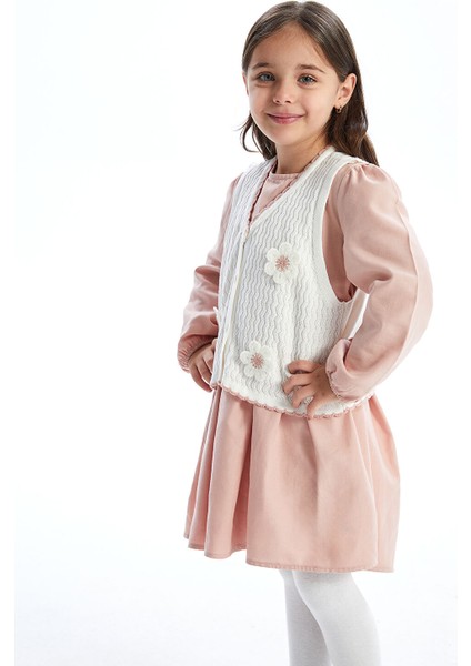 Yeni Sezon Bisiklet Yaka Kız Çocuk Triko Elbise ve Yelek 2'li