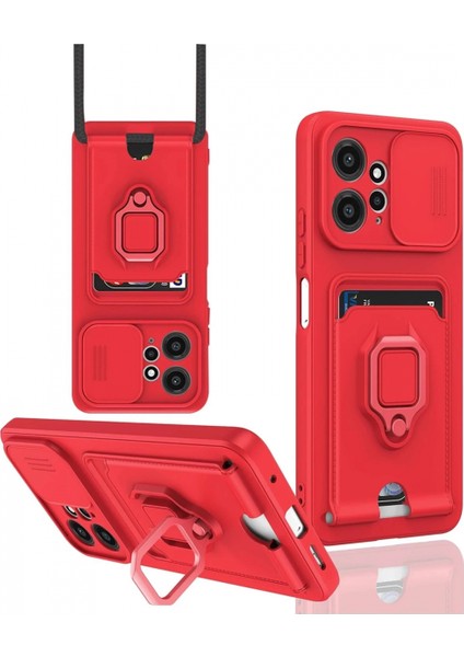 Xiaomi Redmi Note 12 4g Kılıf Zuma Kartvizitli Yüzüklü Silikon - Kırmızı