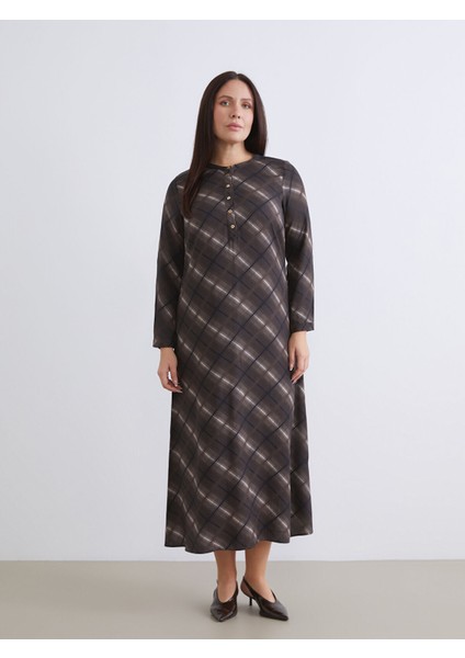 Yeni Sezon Büyük Beden Hakim Yaka Ekose Elbise