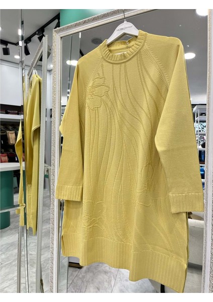 Adn Kabartmalı Merserize Tunik - Sarı - 2