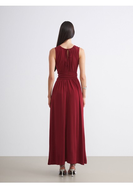 Yeni Sezon Bisiklet Yaka Pencere Detaylı Büzgülü Abiye Elbise fırsatları