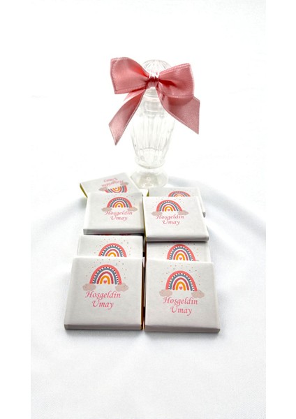 Isme Özel Pembe Gökkuşağı Hediyelik Çikolata modelleri
