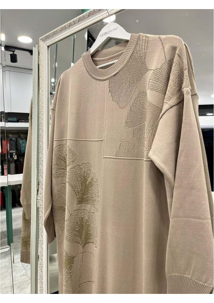 Adn Merserize Tunik Çiçekli Simli - Vizon - 2 fiyatları