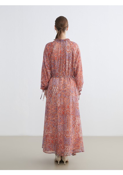 Yeni Sezon Desenli Belden Oturtmalı Şifon Elbise fırsatları