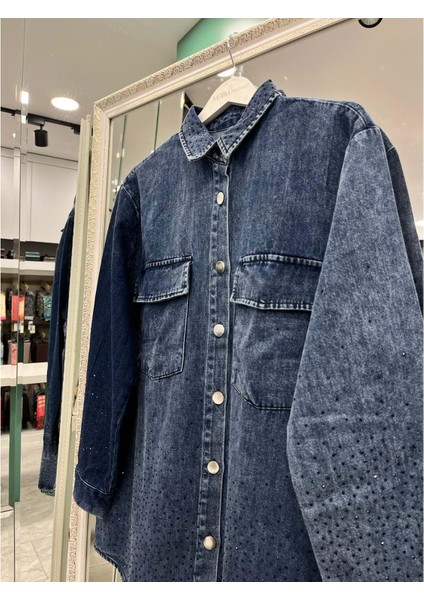 Adn Boncuklu Kot Gömlek - Lacivert - 1 fiyatları