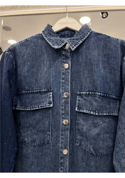 Adn Boncuklu Kot Gömlek - Lacivert - 1 modelleri