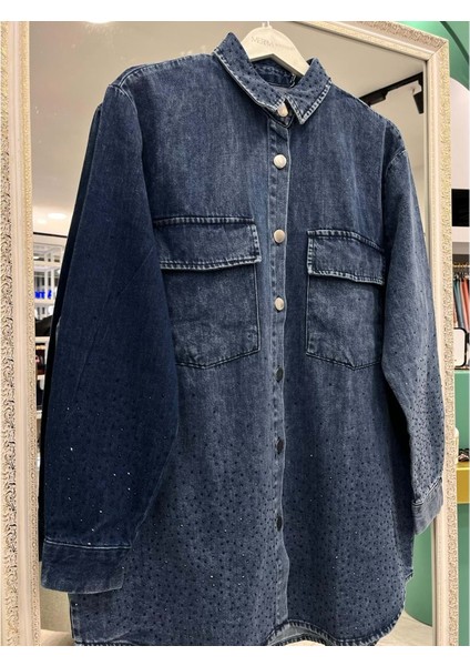 Adn Boncuklu Kot Gömlek - Lacivert - 1 fırsatları