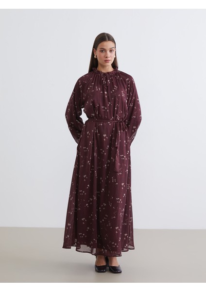 Yeni Sezon Desenli Belden Oturtmalı Şifon Elbise fiyatları