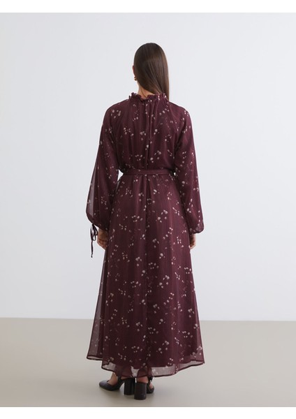 Yeni Sezon Desenli Belden Oturtmalı Şifon Elbise fırsatları