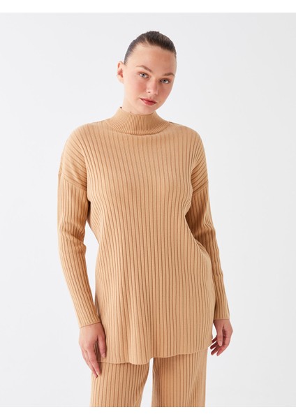 Yeni Sezon Yarım Balıkçı Yaka Düz Uzun Kollu Kadın Triko Tunik