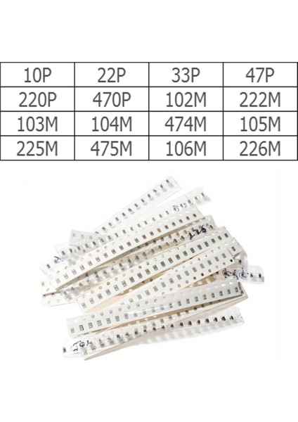 0805 Smd Kapasitör Set 16 Tip 320 Parça Yüzey Montaj Film Seramik 10PF 22PF 33PF 47PF 220PF 470PF fiyatları