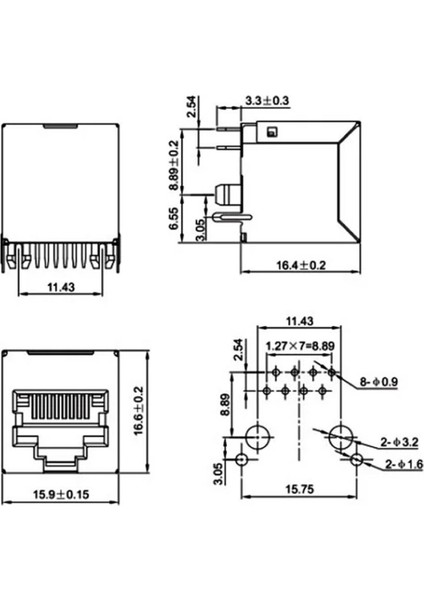 8P8C Plastik Dikey Tip RJ45 Soket Ethernet Bağlantı Soketi 8 Pin Pcb Montaj 180 Derece Dıp 1 Port modelleri