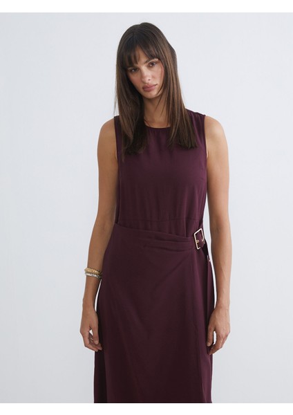 Yeni Sezon Bisiklet Yaka Krep Belden Oturtmalı Elbise fiyatları