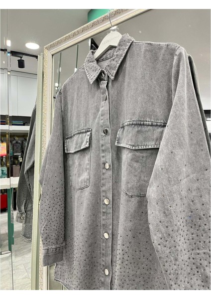 Adn Boncuklu Kot Gömlek - Gri - 1 fiyatları