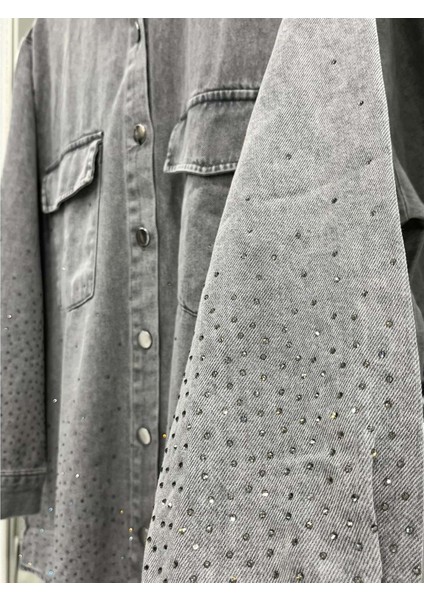 Adn Boncuklu Kot Gömlek - Gri - 1 modelleri