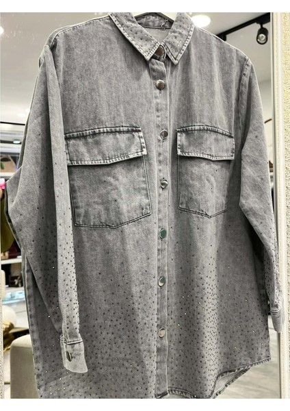 Adn Boncuklu Kot Gömlek - Gri - 1 fırsatları