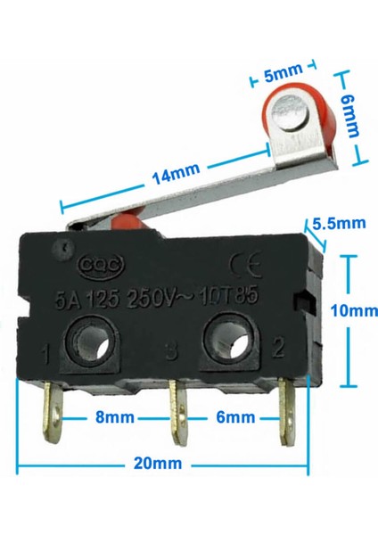 Makaralı Micro Switch Anahtar 5A 5A 250V Uyumlu Rulo Makara Kollu No Nc Spdt Sınırlayıcı Momentary