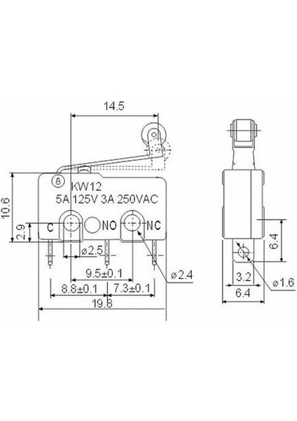 Makaralı Micro Switch Anahtar 5A 5A 250V Uyumlu Rulo Makara Kollu No Nc Spdt Sınırlayıcı Momentary