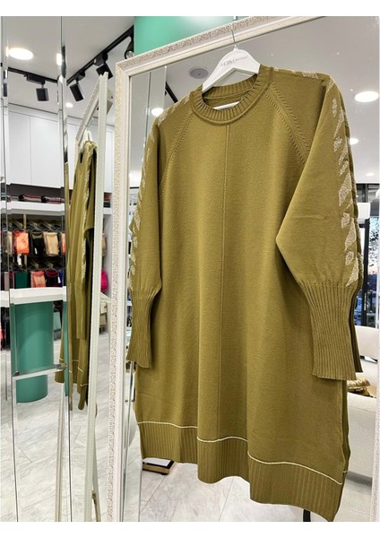 Adn Simli Kol Merserize Tunik - Yağ Yeşili - 2