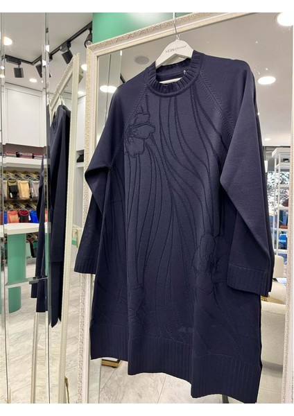 Adn Kabartmalı Merserize Tunik - Lacivert - 1