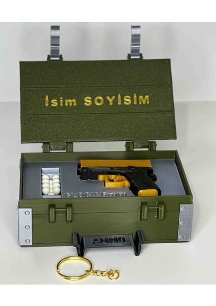 Hediyelik Kişiye Özel Silah Sandığı ve Bb Airsoft Mermisi Atan Gold Glock Tabanca Anahtarlık fiyatları