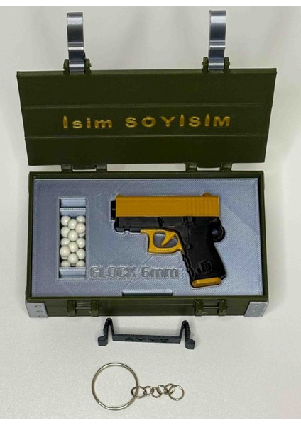 Hediyelik Kişiye Özel Silah Sandığı ve Bb Airsoft Mermisi Atan Gold Glock Tabanca Anahtarlık fırsatları