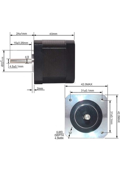 Nema 17 Step Motor 1.5A 0.4nm D Mil 2 Faz 1.5A 1.8 Derece 200 Adım 3D Yazıcı Printer