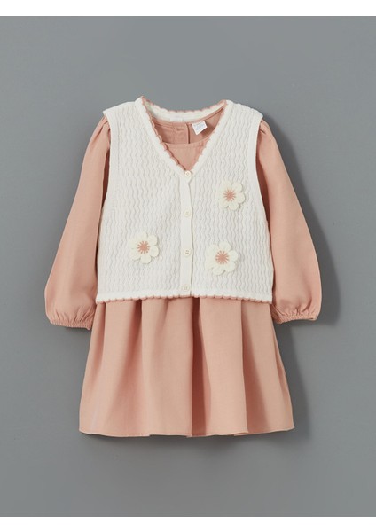 Yeni Sezon Bisiklet Yaka Kız Çocuk Triko Elbise ve Yelek 2'li modelleri