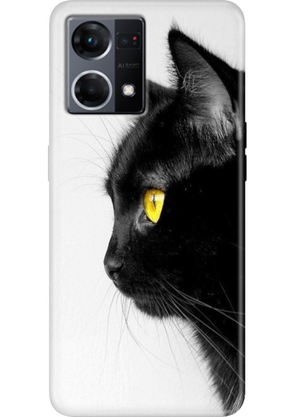 Oppo Reno 7 Kılıf (CPH2363) Desenli Silikon Kampanyalı Kapak Kedi Bakışı