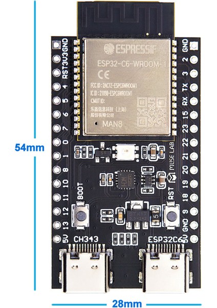ESP32-C6 Devkit Wifi 6 ve Bluetooth 5 Modül Geliştirme Kartı ESP32-C6-WROOM-1 32 Bit 160MHZ 8 Mbyte modelleri