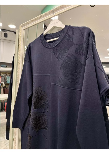 Adn Merserize Tunik Çiçekli Simli - Lacivert - 2 modelleri