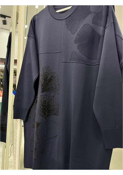 Adn Merserize Tunik Çiçekli Simli - Lacivert - 2 fırsatları