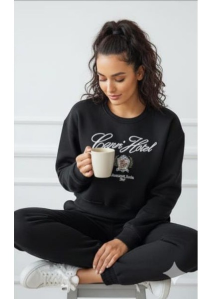 Kadın Kısa Kesim Şardonlu (Içi Polar) Baskılı Oversize Sweatshirt fiyatları