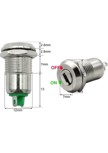 12MM Metal 2 Pin Anahtar Kontrollü Buton Panel Montaj On Off 1A Ac 250V Güvenlik Kilit Elektronik