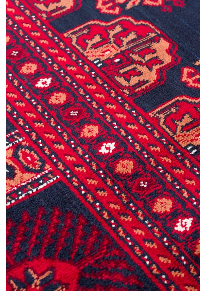 Buhara 03 Navy Afgan Desenli Viskon ile Üretilen Parlak ve Yumuşak Doku, Tabanı Kaydırmaz Ince Halı fırsatları