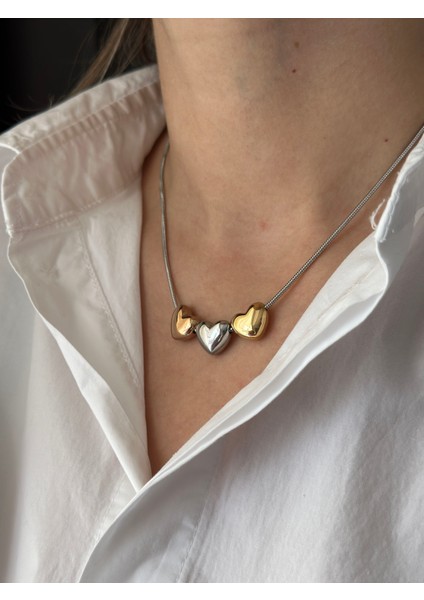 3 Renk Çelik Kalp Kolye