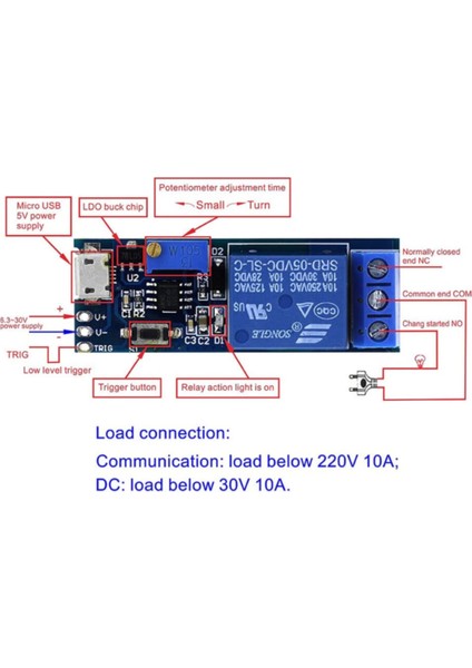 5V-30V Micro USB Zaman Gecikme Röle Modülü 0-24SN Potansiyometre