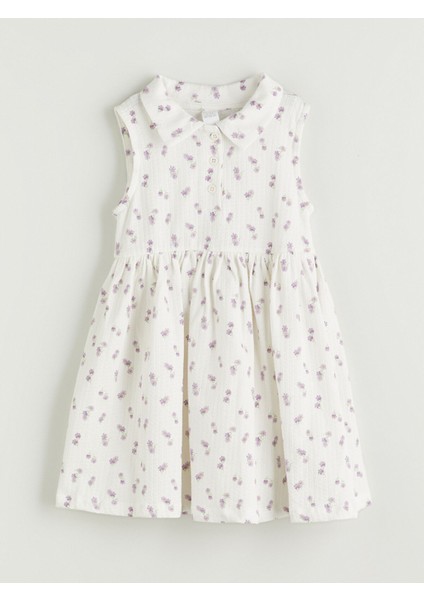 Yeni Sezon Bisiklet Yaka Çiçekli Kız Çocuk Elbise
