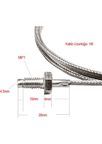 K Tip Thermocouple Sıcaklık Isı Sensörü 1 Metre 0c / 800C Paslanmaz Çelik M6 Dişli Prob K Tip modelleri