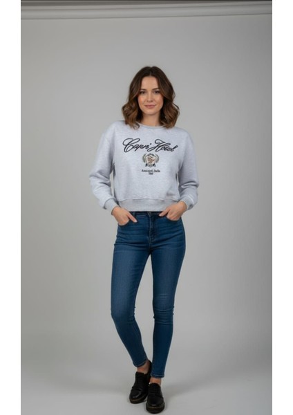 Kadın Kısa Kesim Şardonlu (Içi Polar) Baskılı Oversize Sweatshirt fiyatları