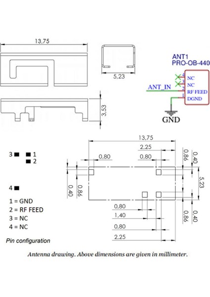 PRO-OB-440 2.4ghz Rf Metal Smd Anten Kablosuz Haberleşme Bluetooth Wifi Iot M2M Wireless Wlan