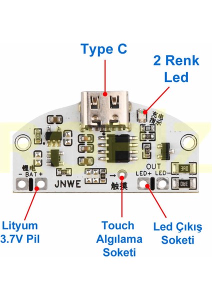 Type C USB Besleme Dokunmatik LED Dimmer Modül 3.7V Lion Lityum Pil Şarj 3W Parlaklık Kontrol Anaht