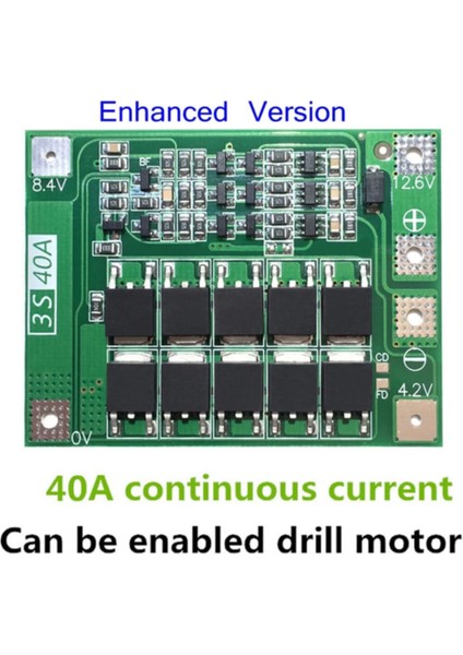 Bms 3s 40A Koruma Kartı Lityum Pil Batarya Li-Ion 18650 Enhanced