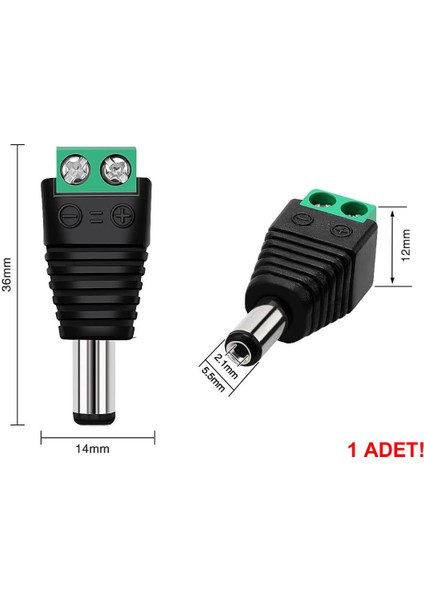 5.5mm x 2.1mm Dc Adaptör Klemens Dönüştürücü Erkek 24V 5A 2 Pin Terminal Kolay Lehimsiz Hızlı Bağlan modelleri