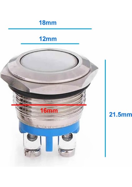 16MM Metal Panel Montaj Düz Kafa Push Buton No Dc 6A 12V Ac 3A 250V IP67 Su Geçirmez