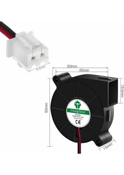 5015 12V Dc Salyangoz Fan 2 Pin 3D Yazıcı Soğutma Fanı Santirfüj Havalandırma Klima Türbin Kuluçka modelleri