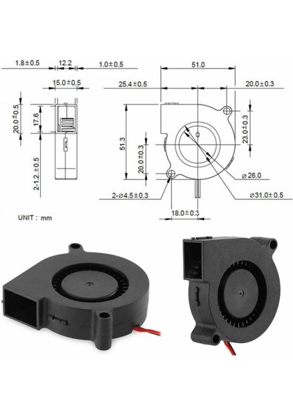 5015 12V Dc Salyangoz Fan 2 Pin 3D Yazıcı Soğutma Fanı Santirfüj Havalandırma Klima Türbin Kuluçka
