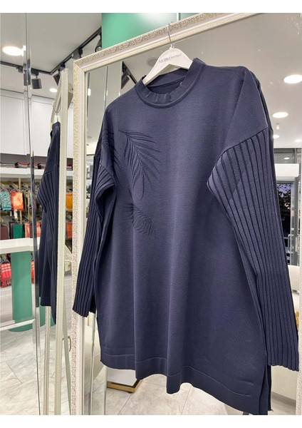 Adn Palmiye Merserize Tunik - Lacivert - 2